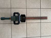 Full view of hedge trimmer showing 22-inch blade and handle