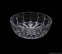 Top view of clear glass Colony Celeste bowl showing starburst interior pattern