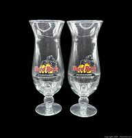 Front view of both Hard Rock Cafe Orlando hurricane glasses