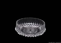 Side profile of clear glass dessert bowl showing diamond point pattern