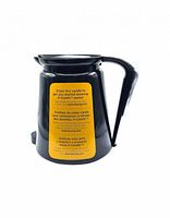 Full view of Keurig 2.0 black carafe showing handle and warning label