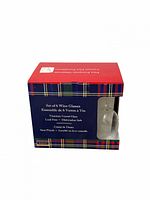 Retail box showing tartan design, product details and one glass visible through side window