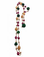 Full view of long necklace showing bead variety and strand length