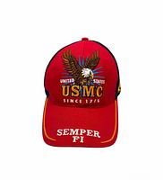 Front view showing eagle, USMC text and Semper Fi on visor