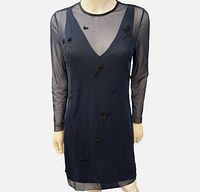 Front view of navy mesh dress on mannequin