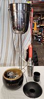 Group shot showing stainless bucket on stand, Chivas bucket, cocktail shaker, beer bucket lid