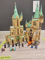 Both assembled Hogwarts sections with minifigures front view