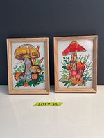 Front view showing both framed mushroom artworks