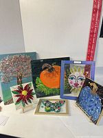 Group shot showing all six fused glass/resin pieces