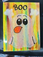 Pastel ghost wooden plaque with BOO text