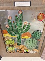 Desert cactus fused glass panel in frame