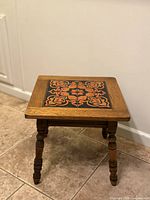 Full view of oak side table front angle