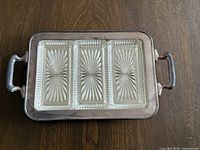 Top view of the silver-plate tray with three glass inserts in place