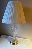 Full view of crystal table lamp with shade