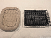 crate folded beside plush bed