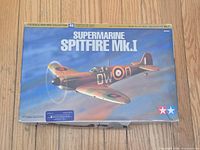 Front of box showing Tamiya Supermarine Spitfire Mk.I artwork and branding