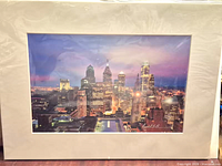 Full view of matted Philadelphia skyline photograph