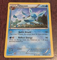 Front of Glaceon card showing artwork, attacks and card number