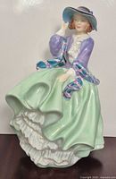 Front view of Royal Doulton Top o' the Hill figurine showing full attire and ruffled petticoat