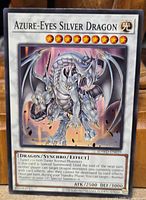 Front of Azure-Eyes Silver Dragon card showing artwork and stats