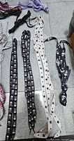 Loose assorted patterned shoelaces laid out to show designs