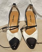 Black and white T-strap dance heels front view