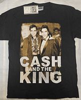 Full view of front of T-shirt showing graphic and attached tag