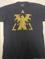 Front view of navy Blizzard T-shirt showing yellow graphic