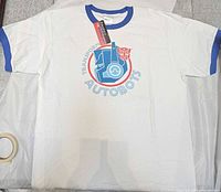 Full view of white Transformers Autobots ringer T-shirt