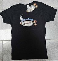 Full front view of black graphic T-shirt