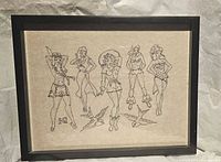 Full view of first framed flash with pin-up women and swallows