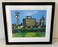 Framed lithograph showing full artwork and frame