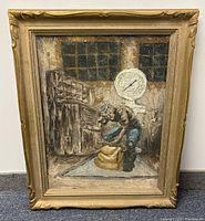 Full view of framed oil painting showing subject and frame detail