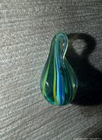 Front view of teardrop glass pendant showing multicolour stripes
