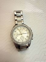 Front view of Fossil ES2681 Decker watch showing dial, bezel and bracelet