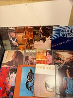 Group shot of 11 vinyl LP jackets laid out for title identification and condition overview