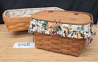 Two Longaberger baskets side by side showing sizes and liners