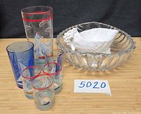 Group shot showing all glassware items and ceramic gravy boat