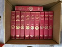 Box with ten red Champlain Society volumes showing spines