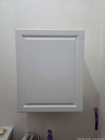 Closed view of white bathroom wall cabinet mounted on wall