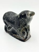 Front left view of soapstone seal figurine