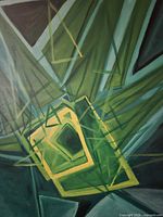 Close-up of central diamond form and surrounding green linear elements