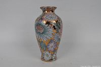 Front view of floral cloisonné-style porcelain vase