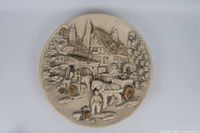 Front view showing full relief scene detail on round plate