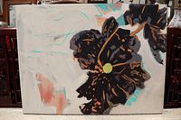 Front view of abstract floral canvas painting