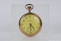 Front view showing dial, hands and branding