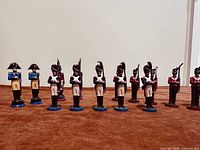 Front view of French and British infantry figurines standing in formation
