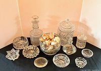 Full view of all cut glass items arranged together