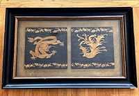 Full view of framed dragon and phoenix lacquer tiles
