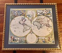 Framed Visscher world map overall view